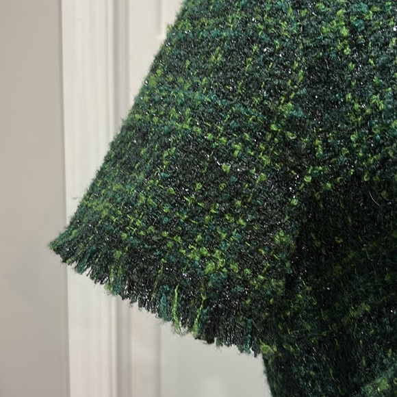 Eliza J sz 12 metallic green tweed holiday dress with black bows/rhinestones - Picture 7 of 13